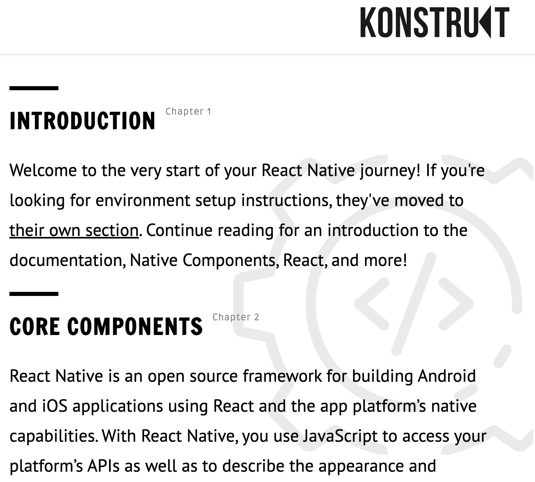 React Native Documentation website preview