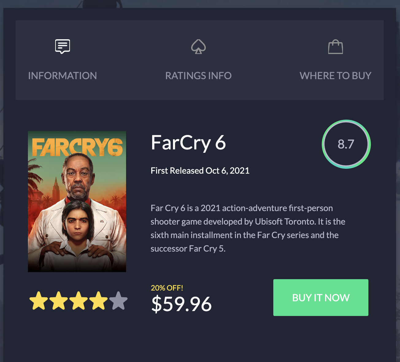 Far Cry 6 Game Card preview